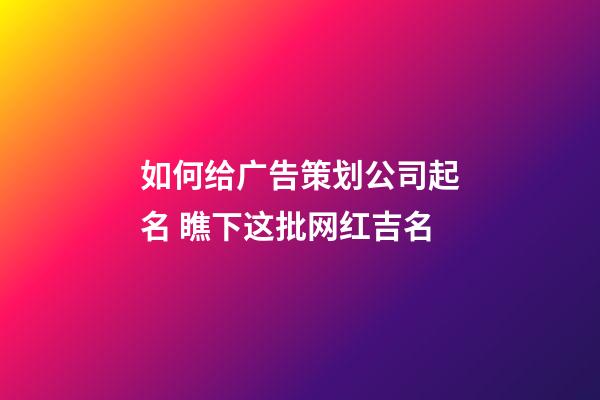 如何给广告策划公司起名 瞧下这批网红吉名-第1张-公司起名-玄机派